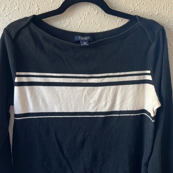 Chaps black white striped boatneck top - Picture 3 of 4